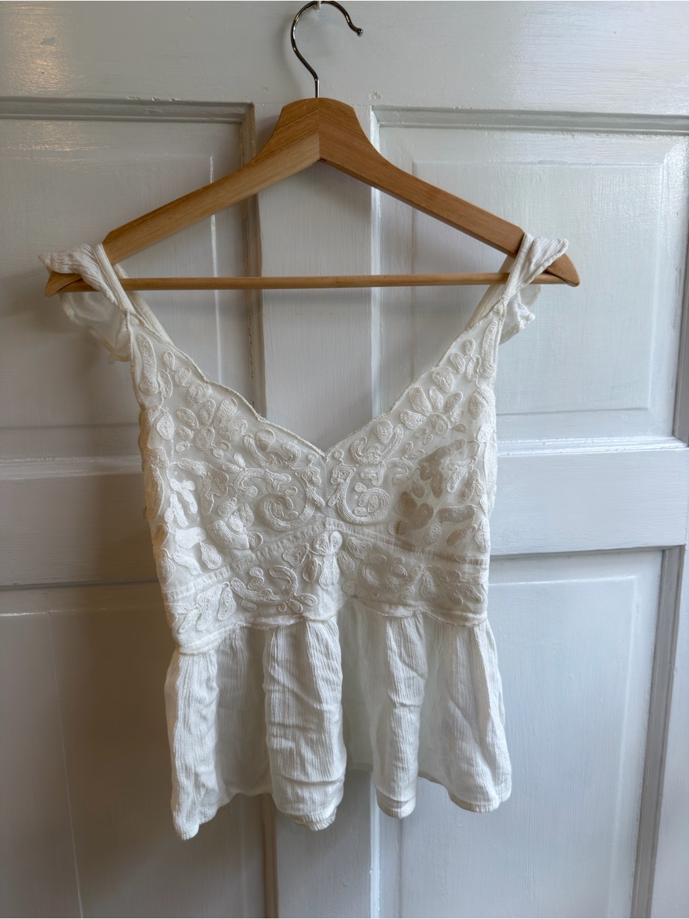 Shyanne White Embroidered V-Neck Peplum Camisole
